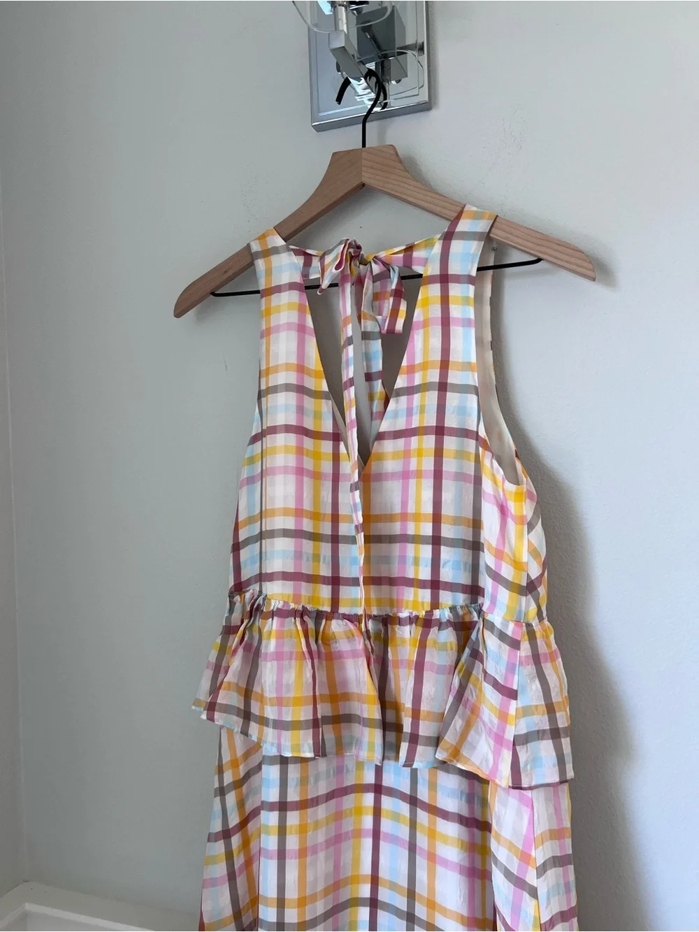 cinq a sept Pastel Plaid Tiered V-Neck Maxi Dress in Yellow and Pink - Picture 6 of 11